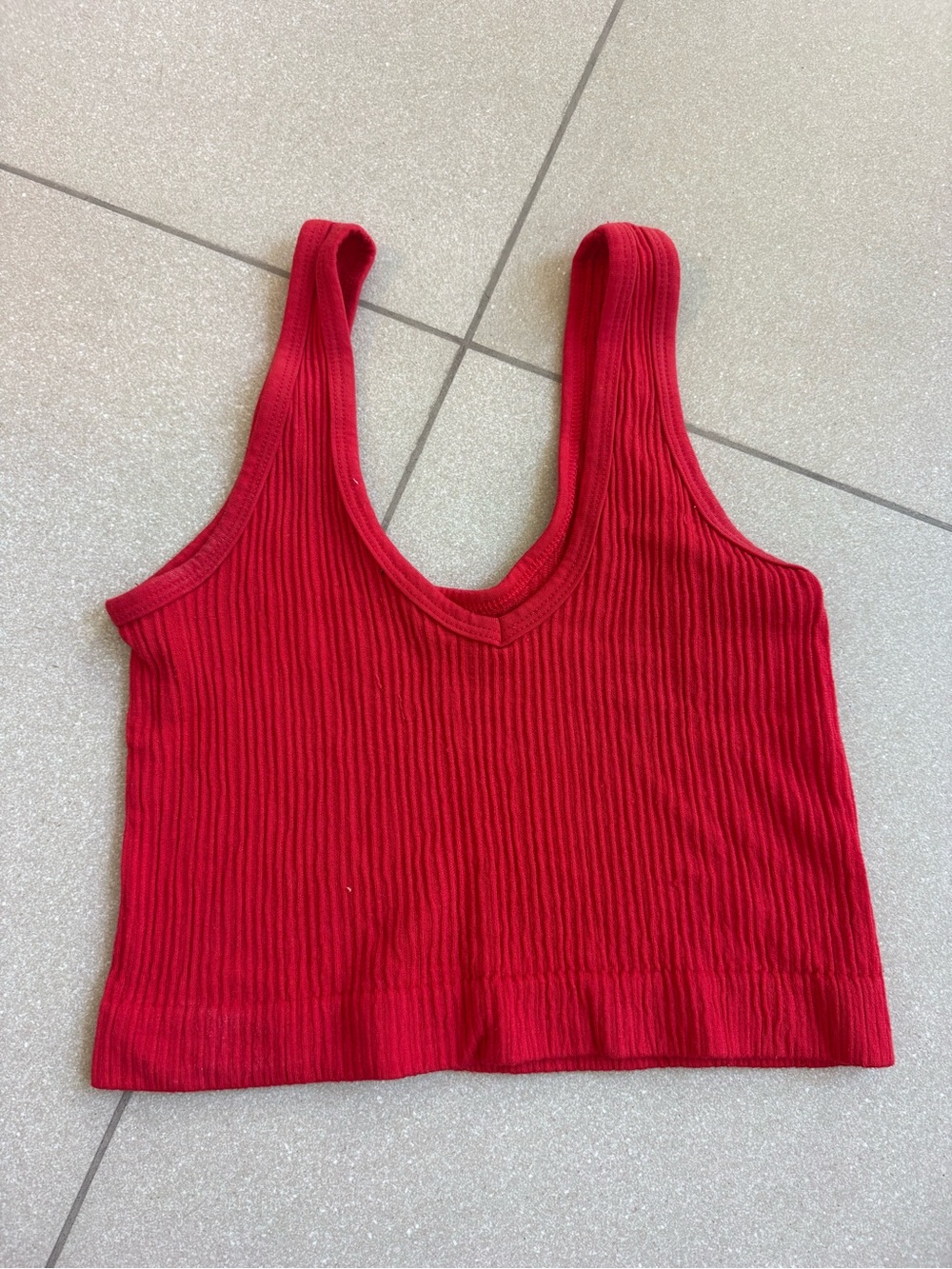 Urban Outfitters Red Ribbed V-Neck Crop Tank